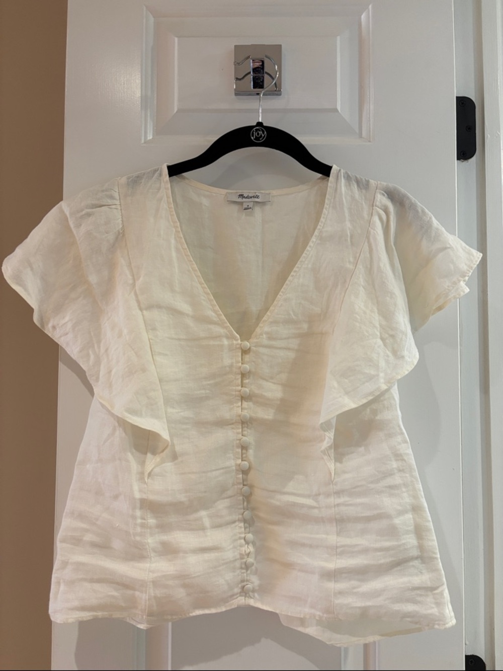 Madewell Ivory V-Neck Button-Front Linen Blouse